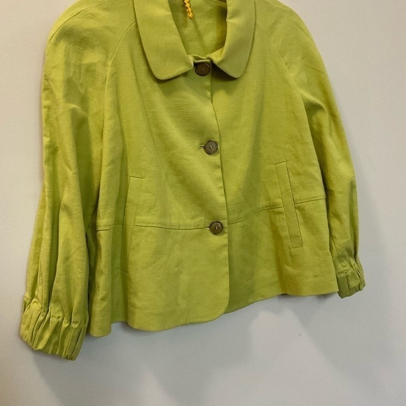 Piazza Sempione Made In Italy Green Linen Blend Ruched Sleeves Jacket Size 40 - Picture 2 of 7